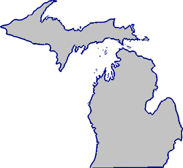 Gray geographic map image of the state of Michigan.